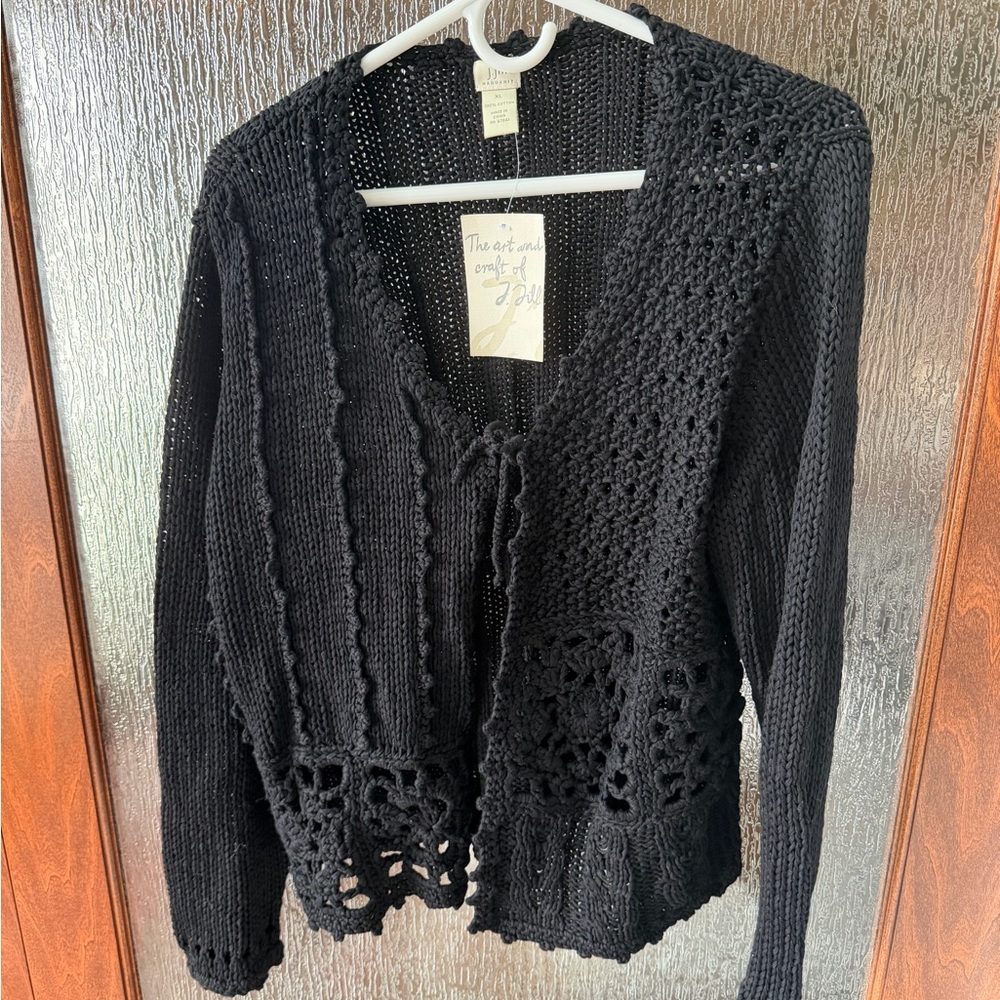 J. Jill Black Crochet Cardigan NWT